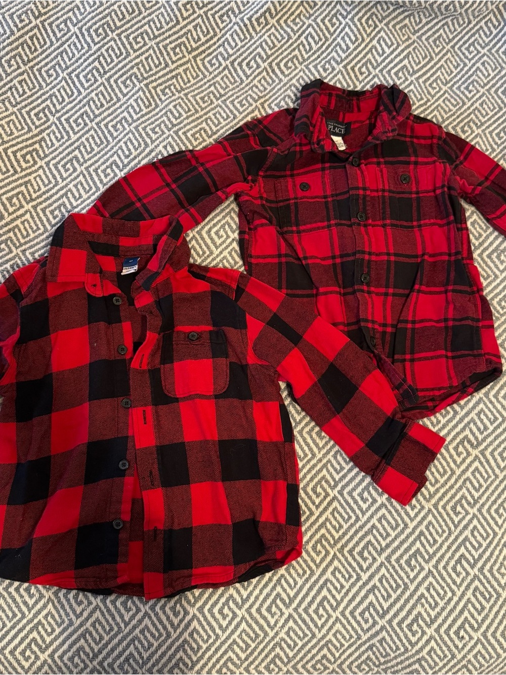 The Children's Place Red & Black Plaid Button-Down Shirt - Twin Pack Look